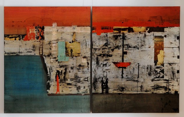 Fracht (Diptychon) , 2009. 2x(90x120 cm) Alu/Lack/Öl-MT auf Holz