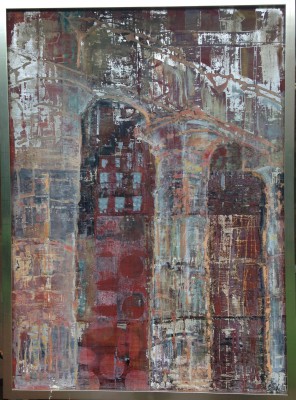Arkaden der Bremer Rathaus Fassade  , 2016. 90 x 125 cm, Öl/Schlagmetall-MT auf Leinwand