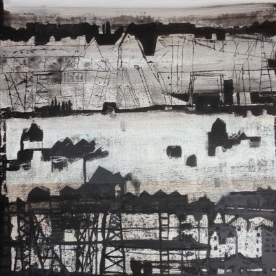 Dock , 2016. 80 x 80 cm, Öl/Schlagmetall auf Leinwand