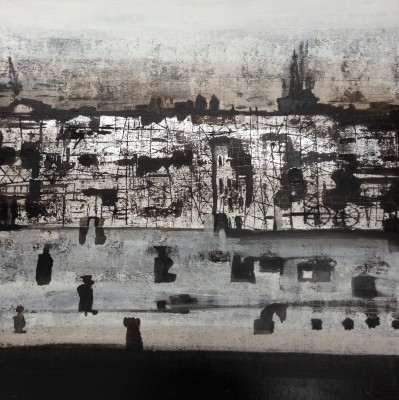 Elbe , 2016. 80 x 80 cm, Öl/Schlagmetall auf Leinwand