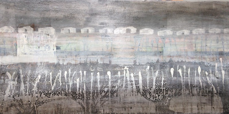 Hummerbuden II , 2016. 40 x 80 cm, Öl/Lack-MT auf Leinwand