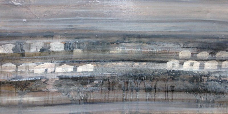 Hummerbuden I , 2016. 40 x 80 cm, Öl/Lack-MT auf Leinwand