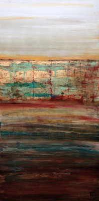 Ganz weit weg , 2016. 90 x 160 cm, Öl/Lack/Schlagmetall auf Leinwand