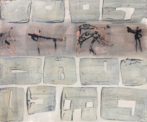 Versteinerungen I , 2014. 60x50 cm, Öl/Lack auf Holz