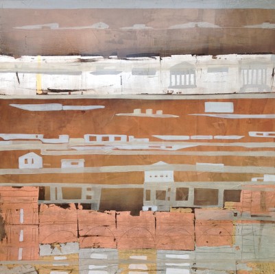 Docks II , 2014. 100x100cm, Öl/Lack/Schlagmetall-MT auf Holz