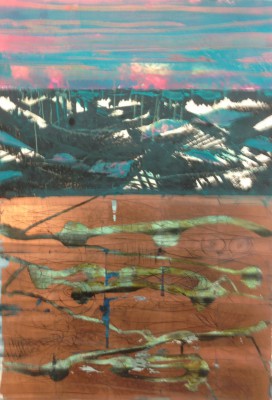 Neuronenforschung , 2016. 70 x 100 cm, Öl/Schlagmetall-MT auf Karton