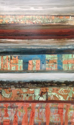 Fresko , 2015. 90 x 160 cm, Öl/Lack/Schlagmetall auf Leinwand