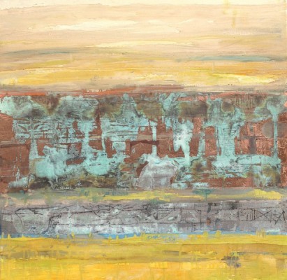 Stilles Land I , 2015. 80 x 80 cm, Öl/Schlagmetall auf Leinwand