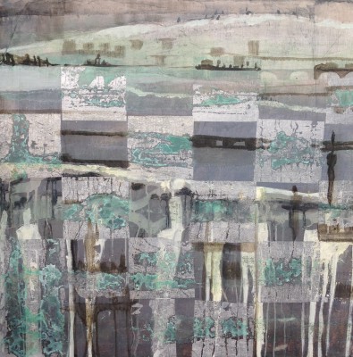 Stilles Land IV , 2015. 80 x 80 cm, Öl/Schlagmetall auf Leinwand