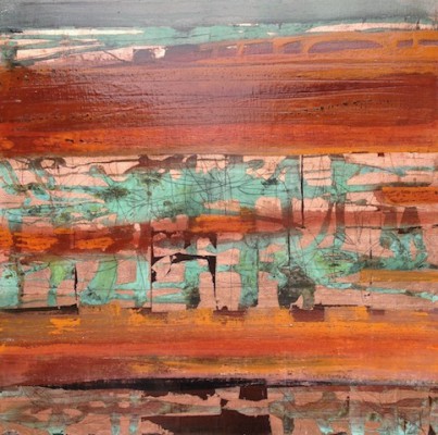 Stilles Land VI , 2015. 80 x 80 cm, Öl/Schlagmetall auf Leinwand