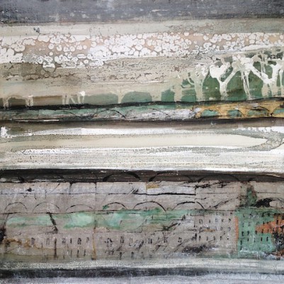 Stilles Land VII , 2015. 80 x 80 cm, Öl/Schlagmetall auf Leinwand