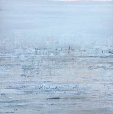 Stilles Land VIII , 2015. 80 x 80 cm, Öl/Schlagmetall auf Leinwand